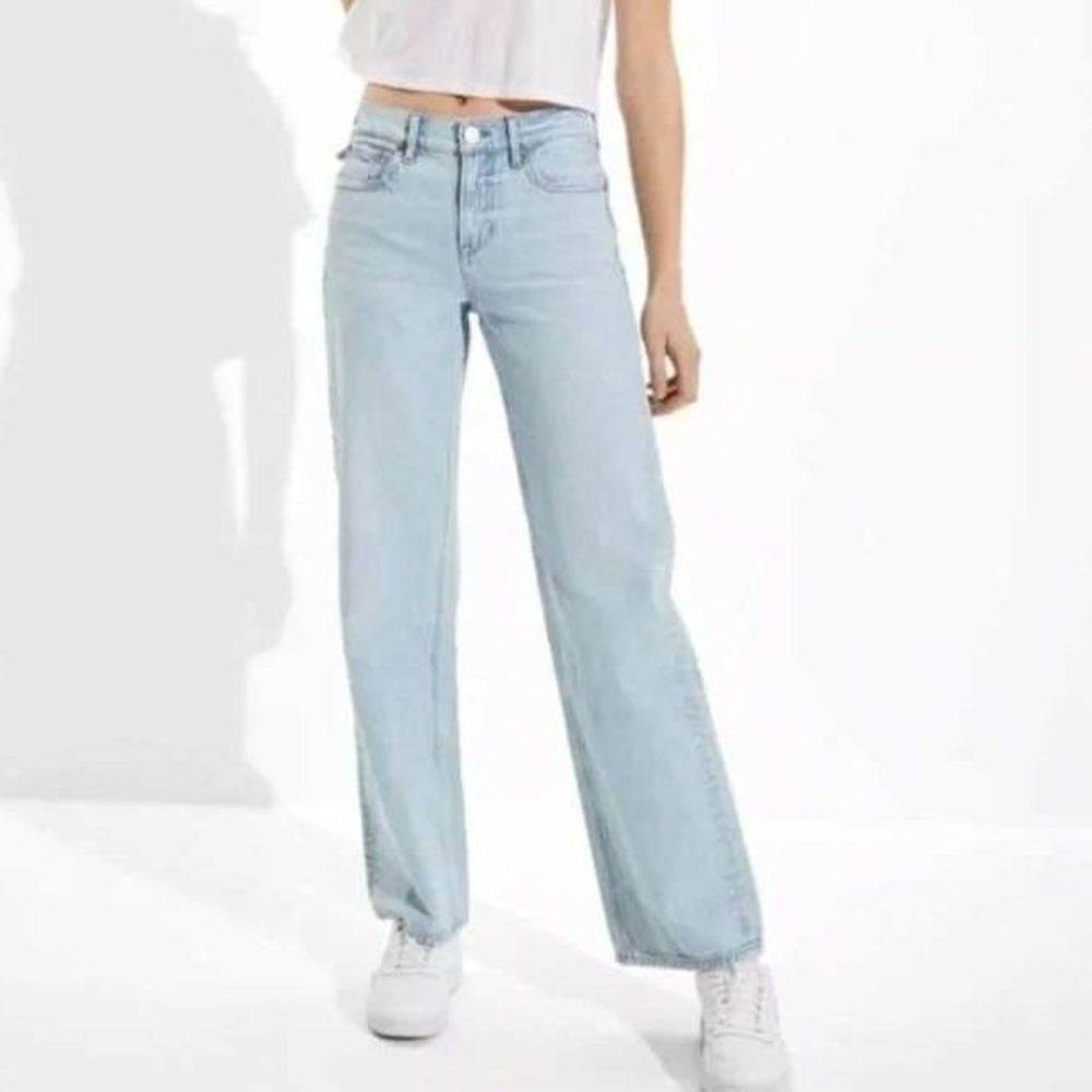 American Eagle 90s Wide Leg Jeans Women's 12 Light Wash High Rise Denim